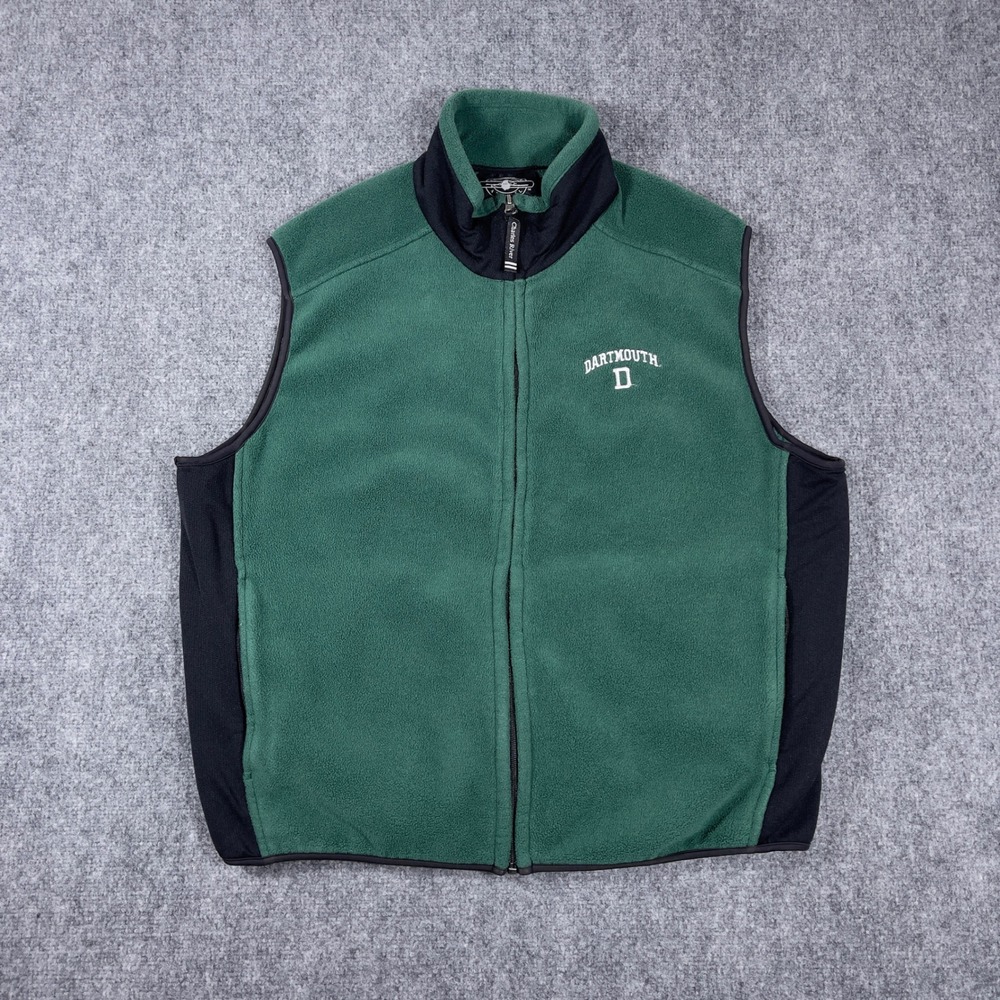 Vtg Dartmouth Embroidered Fleece Vest Mens Large Green Mock Neck